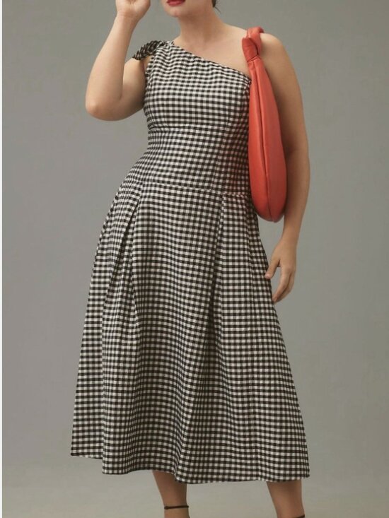 Anthropologie Dresses & Skirts - NWT Anthropologie One-Shoulder Gingham Midi Dress - Medium POCKETS!